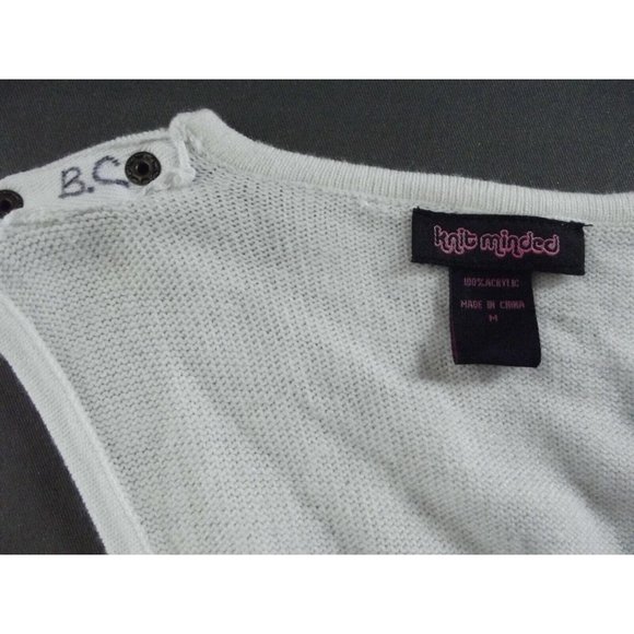 Knit Minded Cardigan Sweater Medium White Cable button front M open snap back - Picture 10 of 12